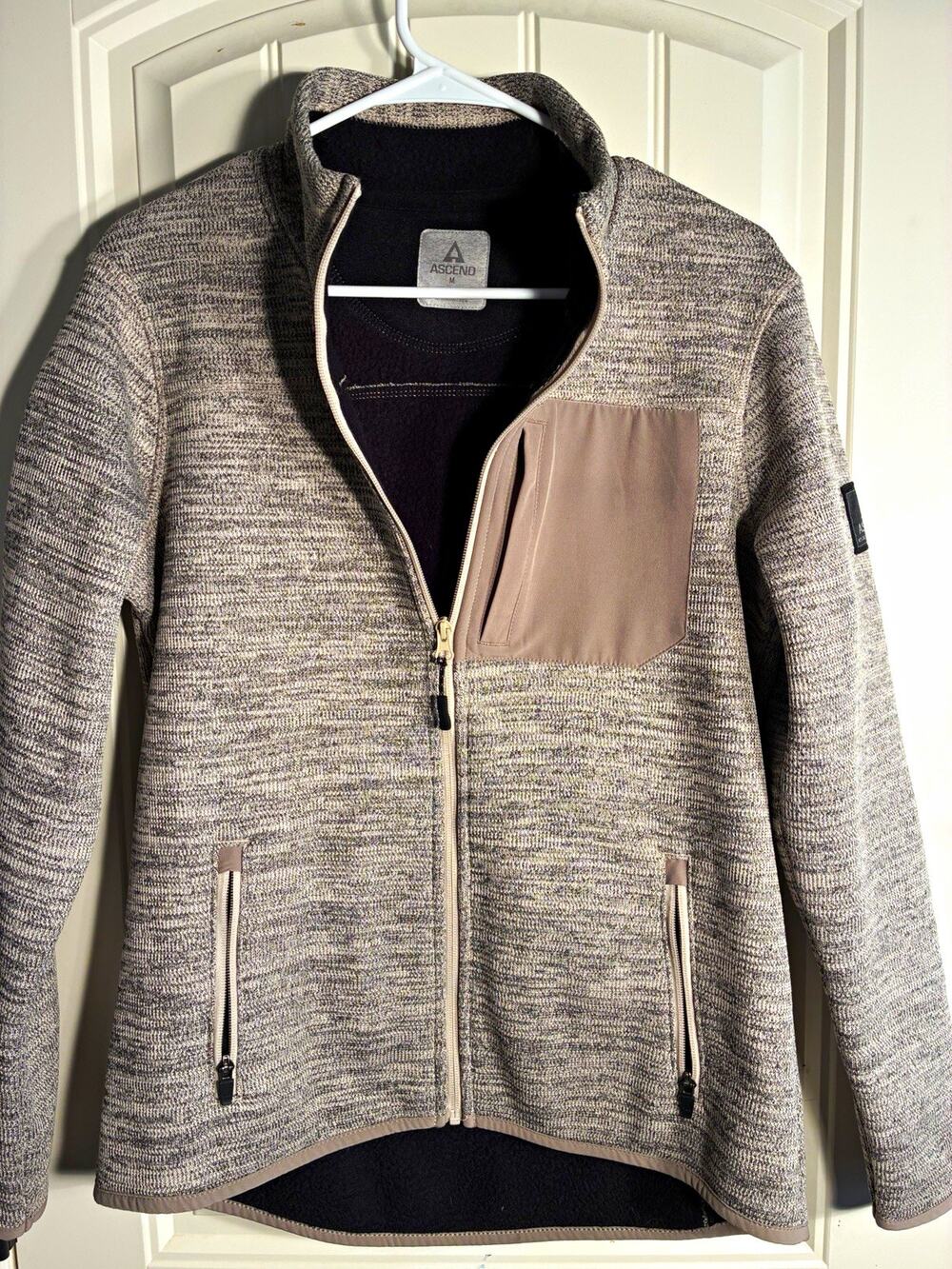Ascend women’s medium Gray Heathered Mock Neck Full Zip Sweater Jacket Pockets